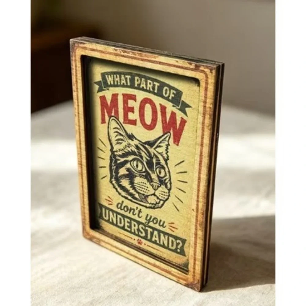 Meow Funny Cat Humor Framed Miniature Magnet New Cute!